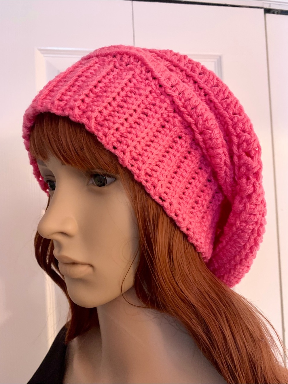 Handmade Pink Knit Slouch Beanie Hat